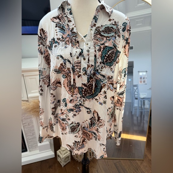 Chico's Multicolor Floral Lace-Up Blouse - Picture 1 of 7